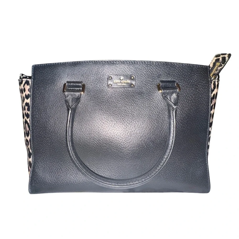 Kate Spade New York Leather Tote Bag Leopard Print Interior Gold Hardware